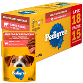 Ração Úmida Pedigree Sachê Promocional Leve 18 Pague 15 Sabor Carne Ao Molho Para Cães Adultos Raças Pequenas 100gr